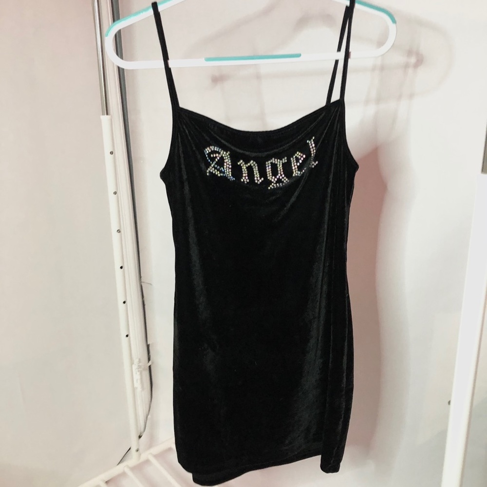 Black Rhinestone Studded Mini Velvet Dress